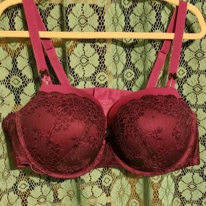 Magenta Black Lace Demi Bra